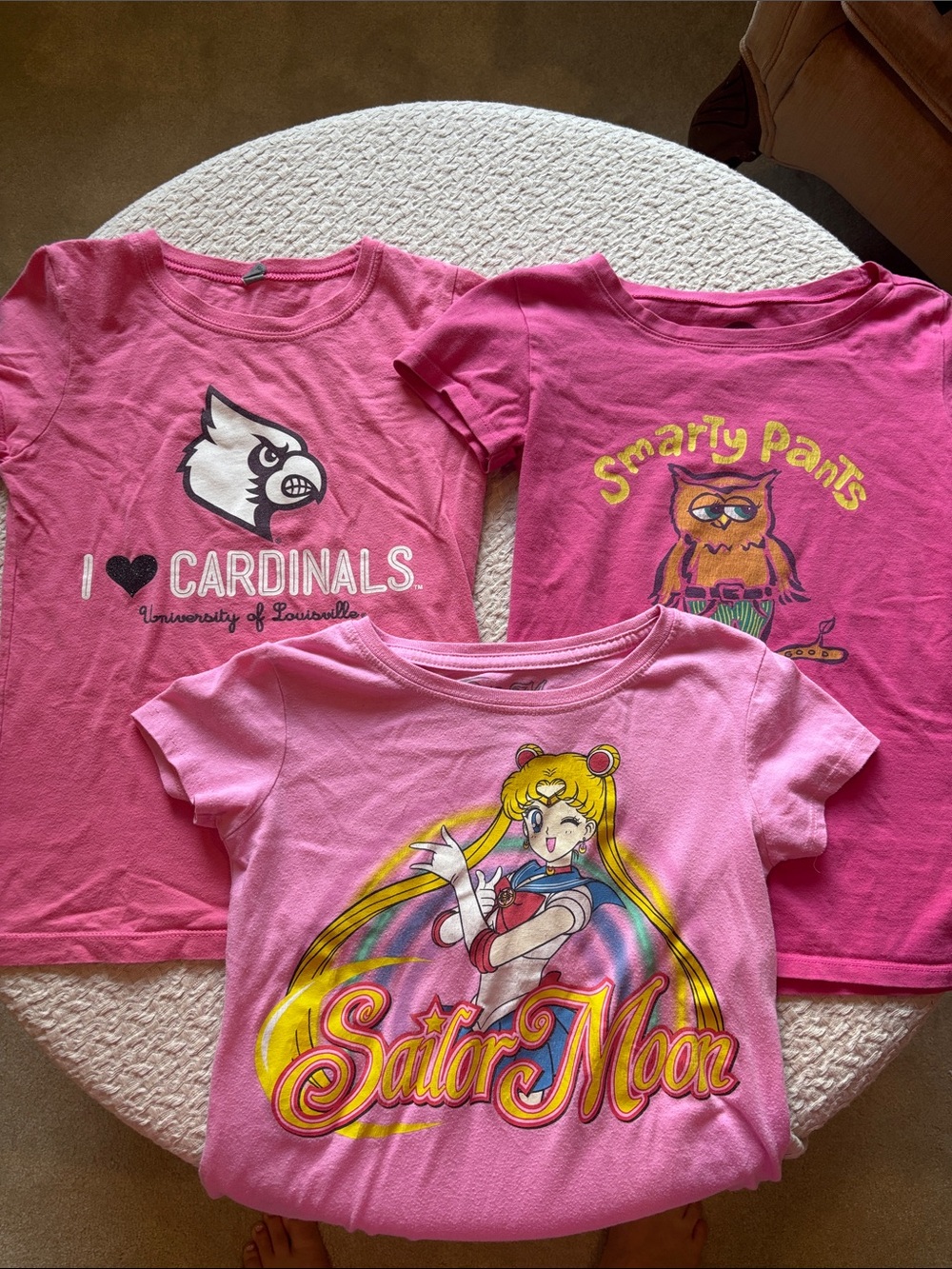 Pink Girls' Short Sleeve Tee Trio - Sailor Moon, Cardinals & Owl